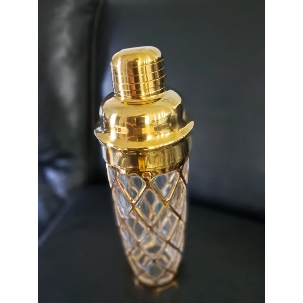 Vintage Glass 18K‎ Gold Joseph Altuzarre Gold Lattice Martini Shaker